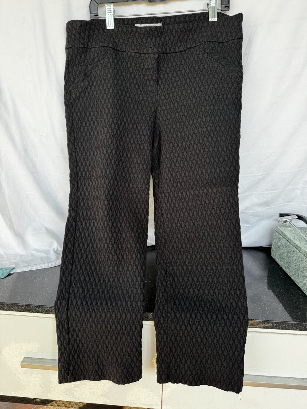 Margaret Slimming Pants Black Diamond Textured Women's Sz L Lagenlook minimal